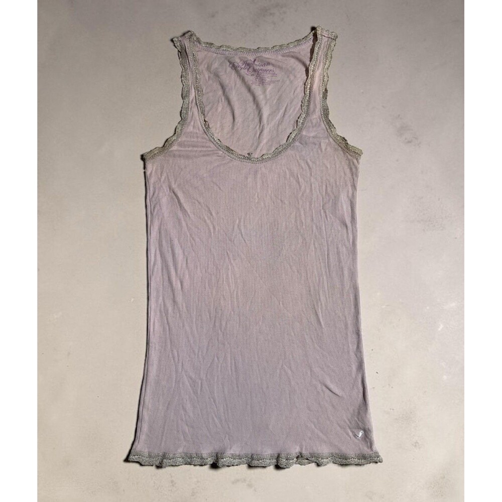American eagle ribbed tank top lace trim Y2K Preppy Layering Sz M